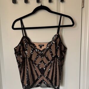 Express Black Mesh Sequin Tank Top